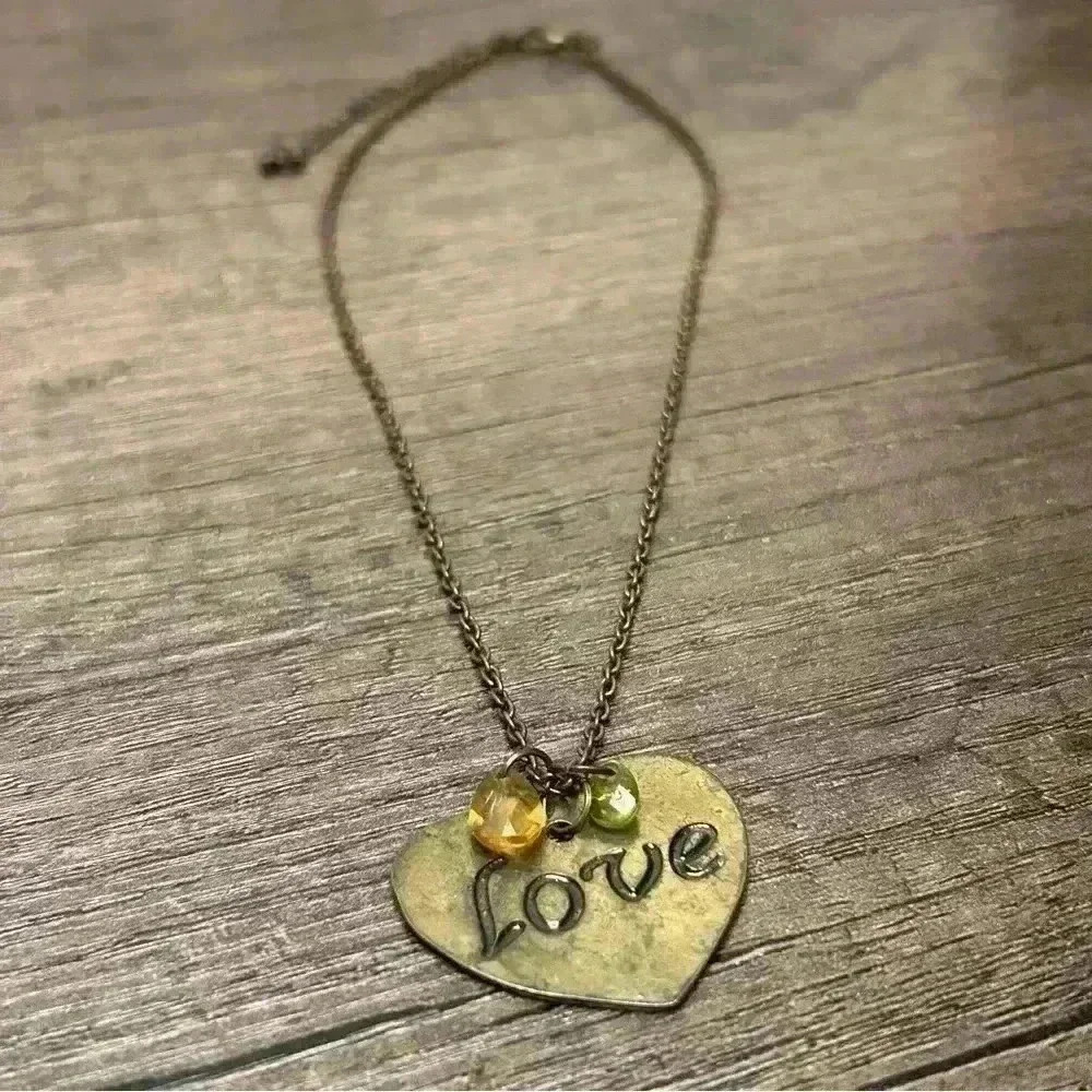 Vintage Heart Love Pendant with Drop Gems Necklace
